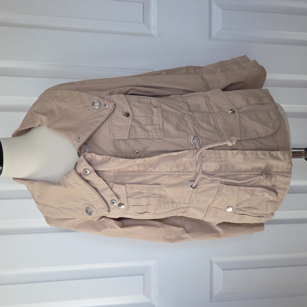 CULTURE PHIT MILITARY KHAKI JACKET CARGO ADJUSTABLE ARM LENGTH LOTS OF POCKETS 8